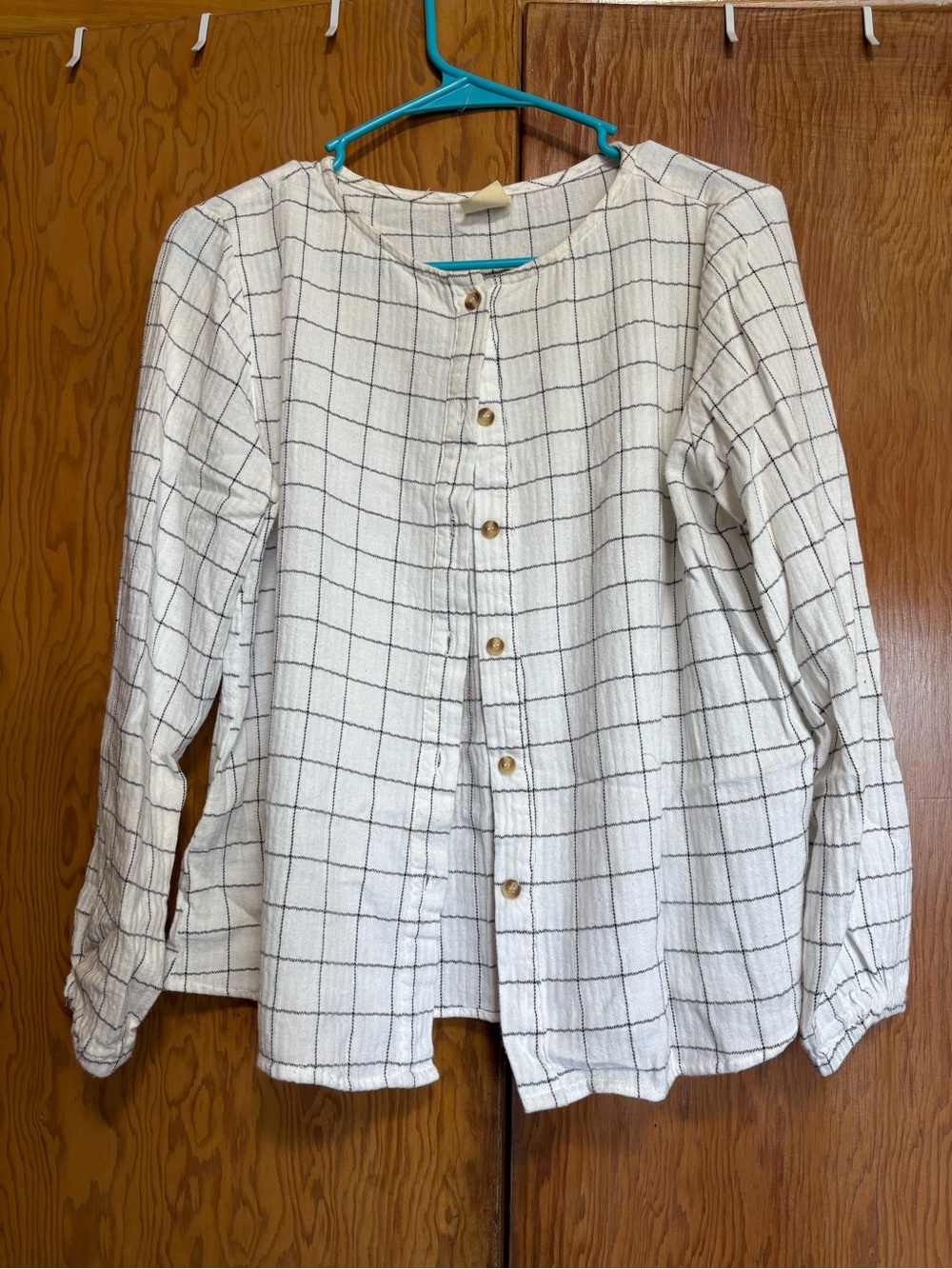 Plaid Windowpane Button-Down Shirt in White